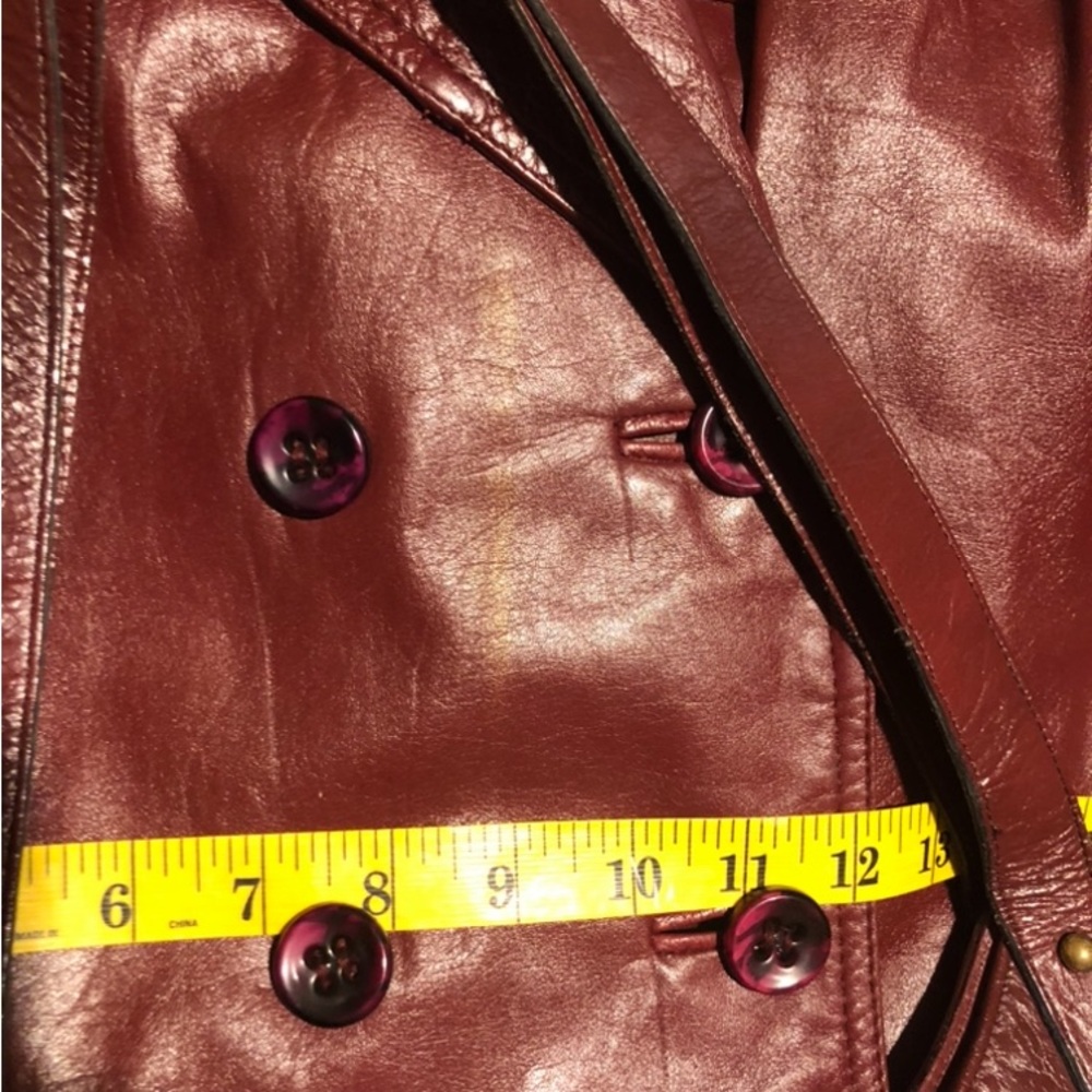 Vintage Etienne Aigner Burgundy Leather double breasted Jacket Size 16 - Picture 8 of 15